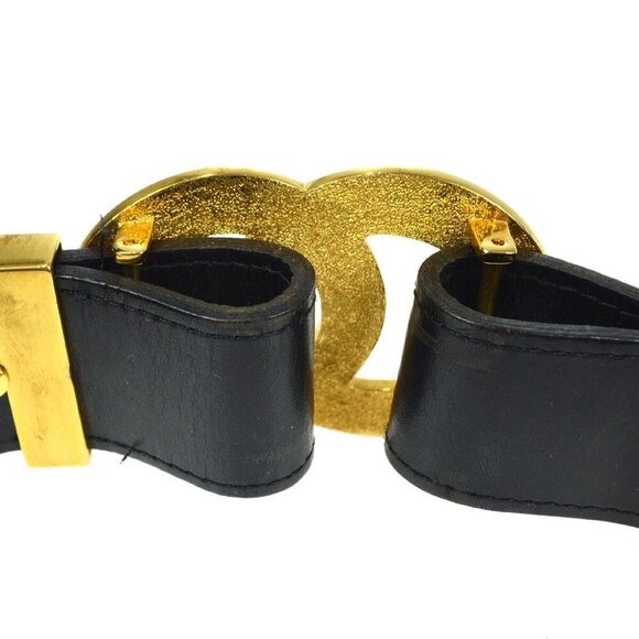 Authentic Chanel Buckle Belt Black Gold Leather 96A main image 5